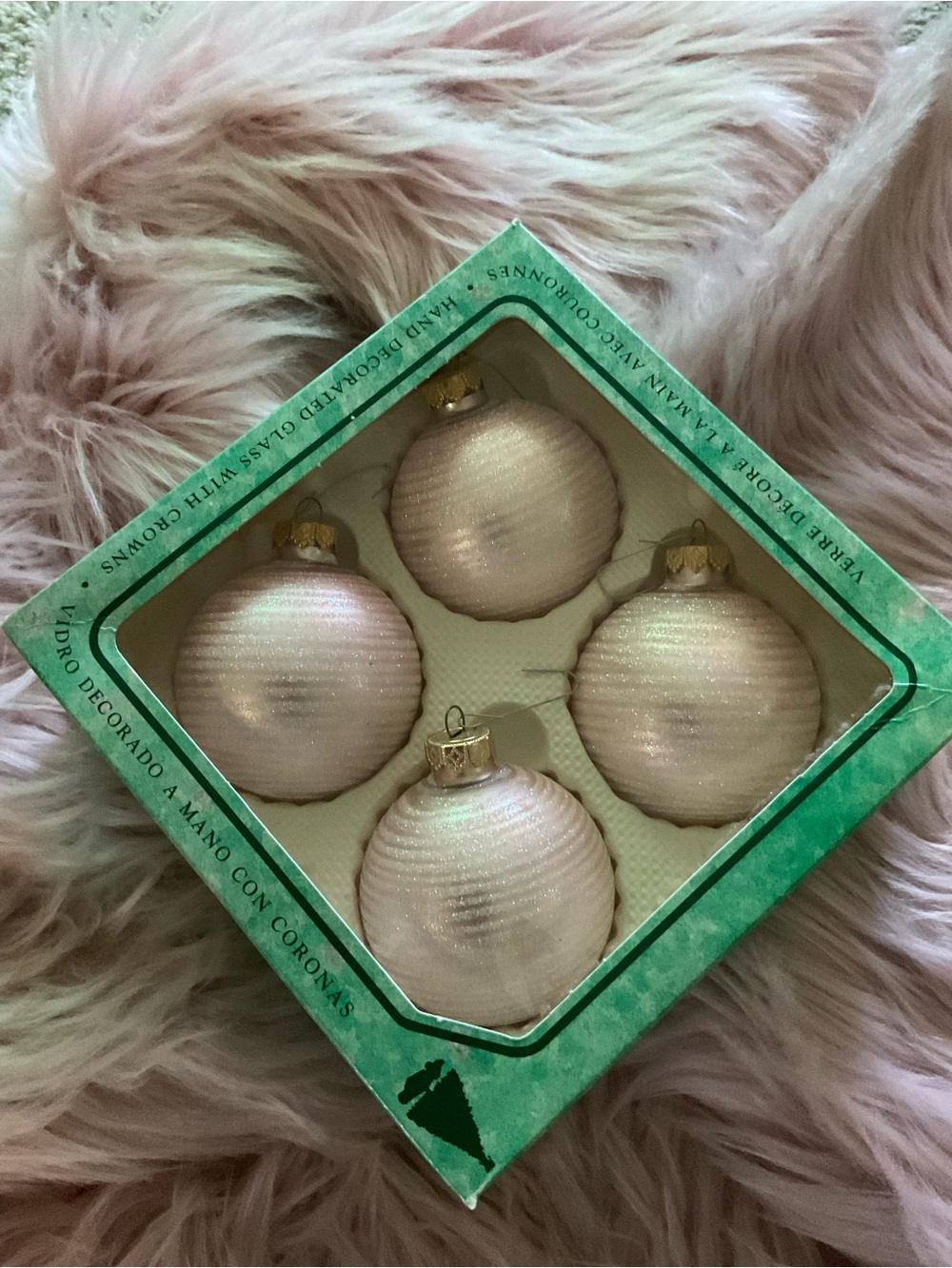 Hand-Decorated Blush Pink Glass Holiday Ornaments - Set of 4